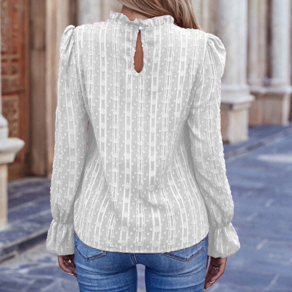 Dusty Blue Boho Ruffle Flounce Sleeve Top Work Office - Picture 6 of 7